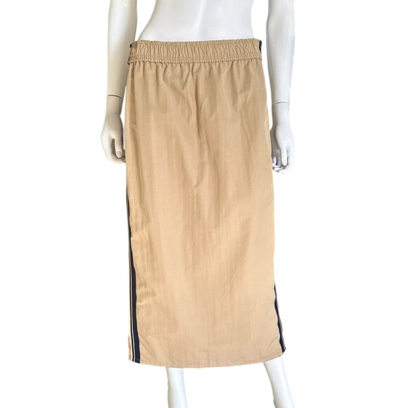 Zara Side Stripe Khaki Maxi Skirt Medium NEW - Picture 1 of 4